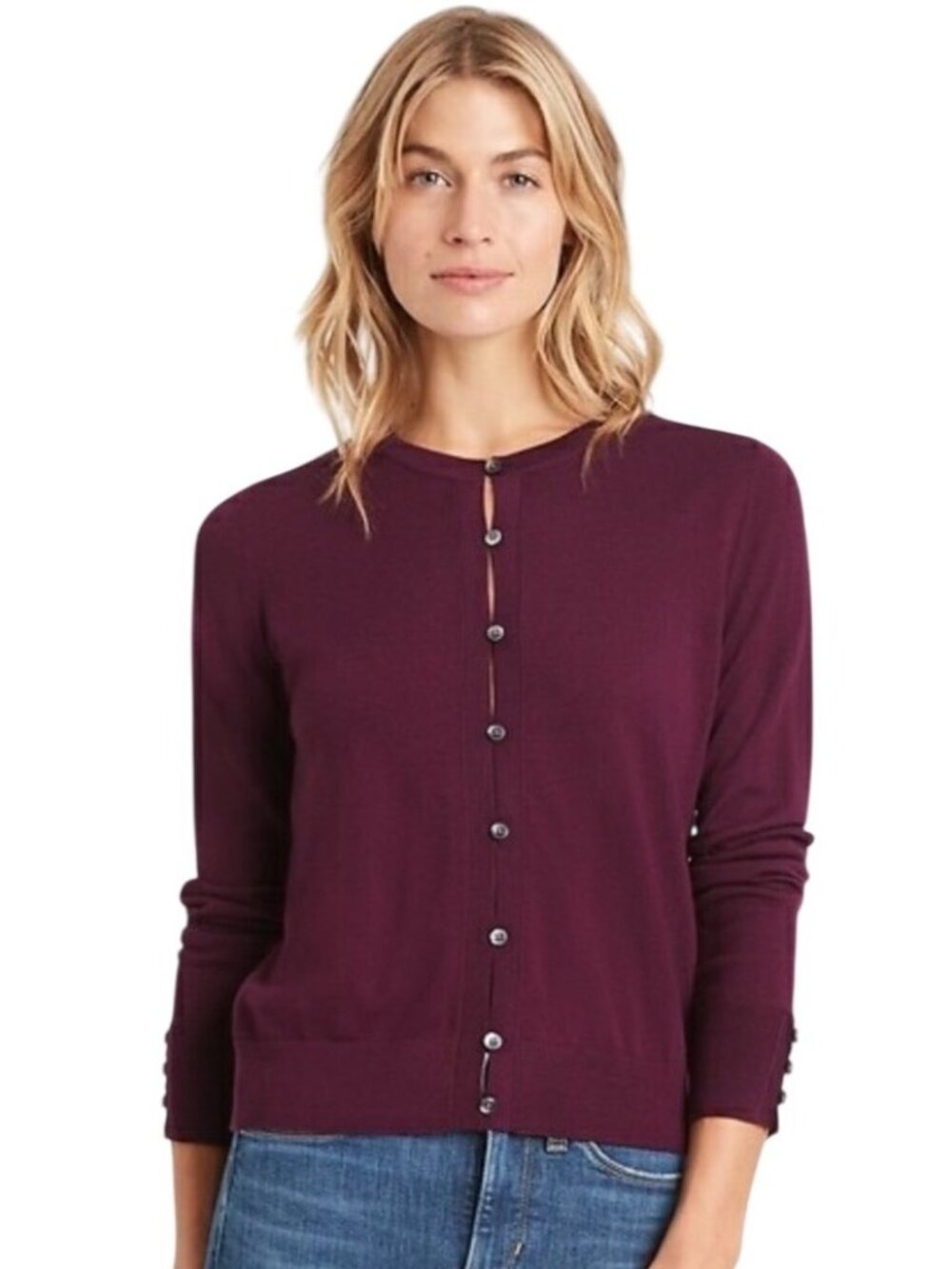 Banana Republic Stretch Merino Wool Burgundy Cardigan Sweater Button-Front S